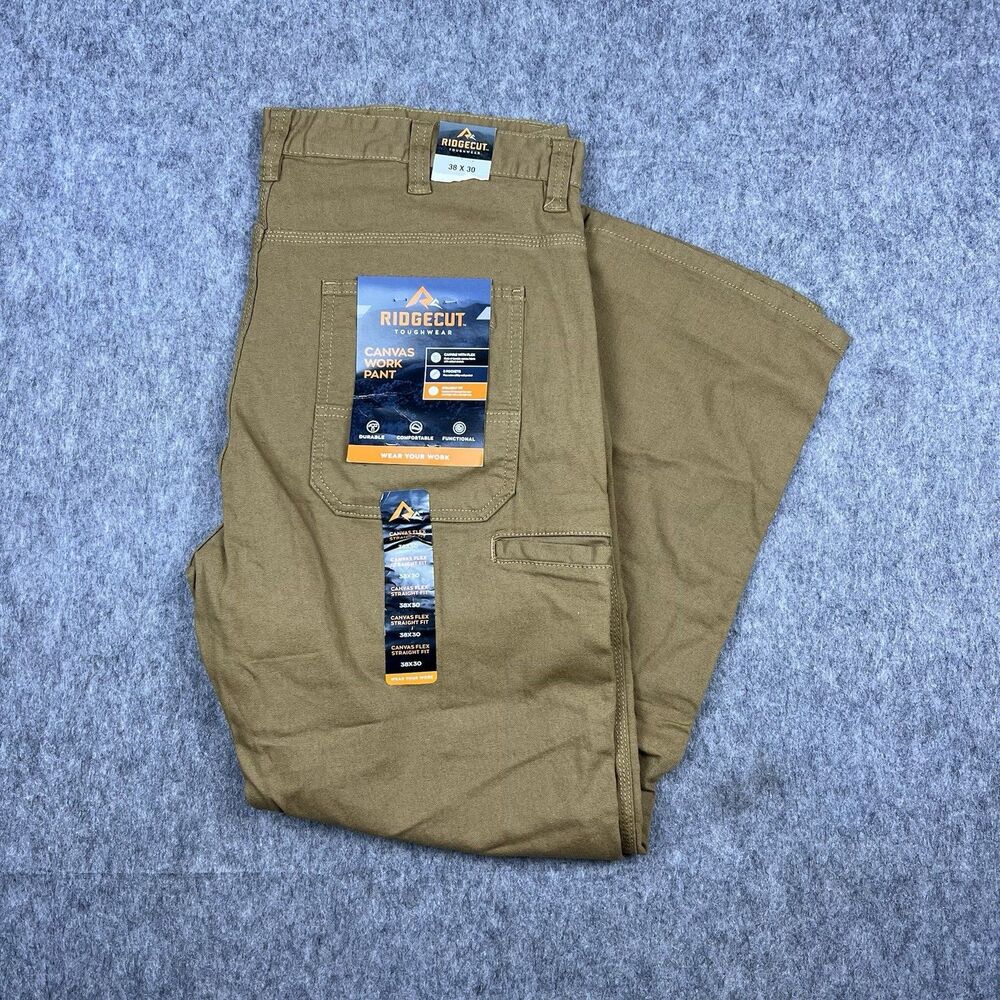 Ridgecut Toughwear Men's Canvas Work Pants Straight Fit Khaki Utility Size 38x30